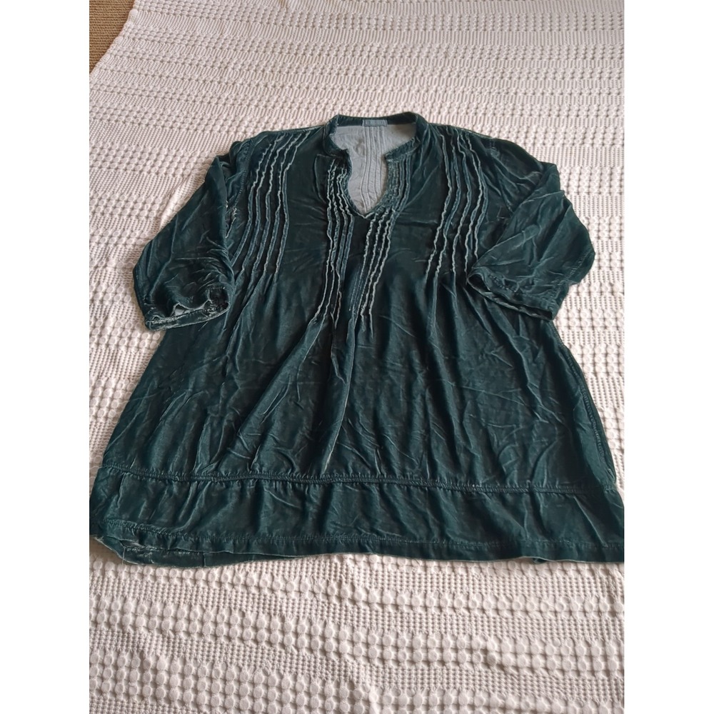CP Shades Regina Velvet Silk Blend Tunic Emerald Green V Neck Half Sleeve Sz XL